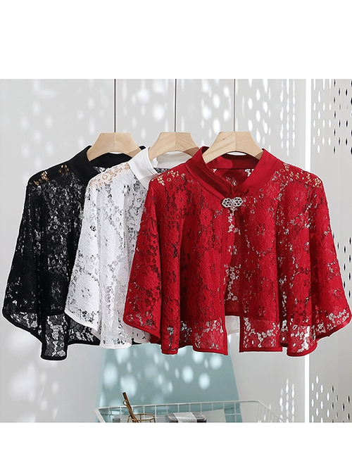 Summer Thin Lace Jacquard Embroidery Silver Button Decoration Cheongsam Retro Sun Protection Small Shawl