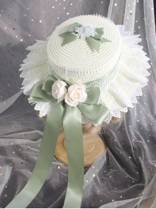 Classic Lolita Sweet Bow Knot Decoration French-Style White Ruffled Lace Sun Hat