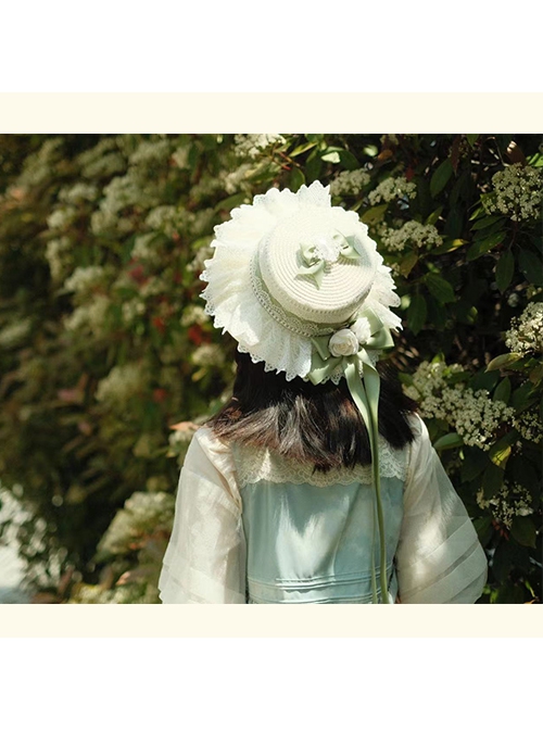 Classic Lolita Sweet Bow Knot Decoration French-Style White Ruffled Lace Sun Hat