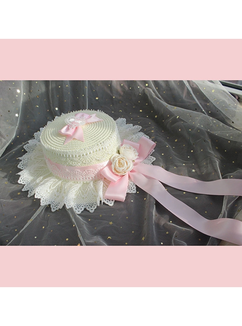 Classic Lolita Sweet Bow Knot Decoration French-Style White Ruffled Lace Sun Hat