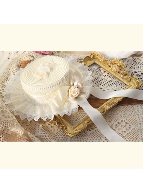 Classic Lolita Sweet Bow Knot Decoration French-Style White Ruffled Lace Sun Hat