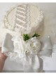 Lace Flower Decorative Folds Lace Brim Cross Straps Classic Lolita Sun Hat