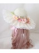 Classic Lolita Sweet Flower Bow Knots Decoration Lace Wide Brim Design Shade Straw Hat