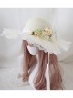 Classic Lolita Sweet Flower Bow Knots Decoration Lace Wide Brim Design Shade Straw Hat