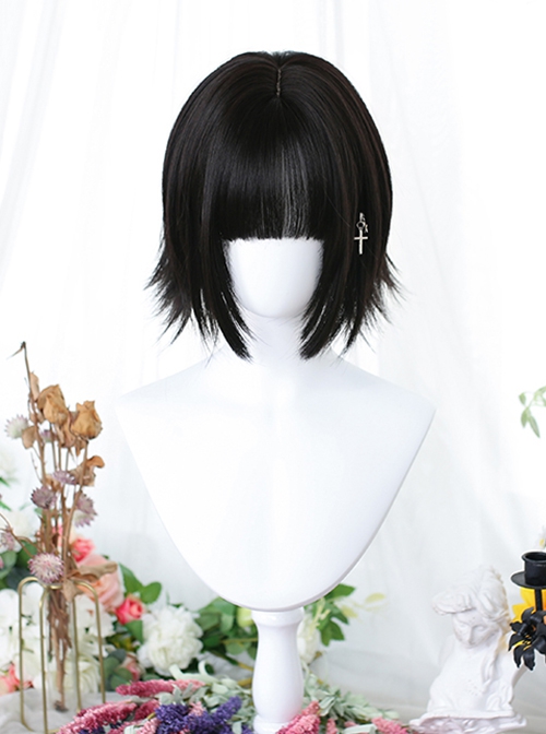 Japanese Style Black Bangs Classic Lolita Short Warped Outwards Wigs