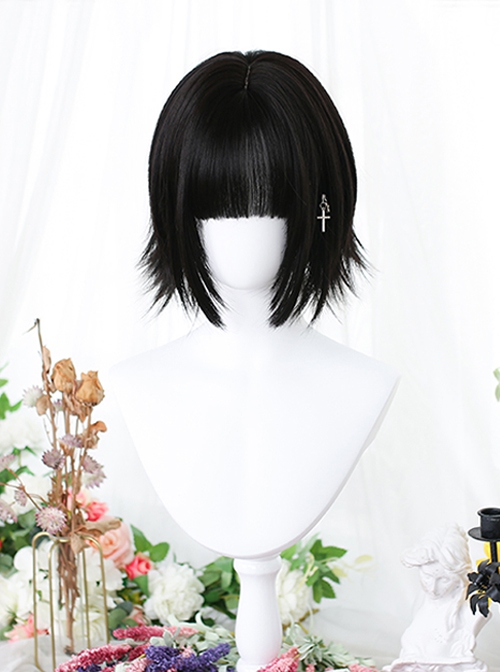 Japanese Style Black Bangs Classic Lolita Short Warped Outwards Wigs