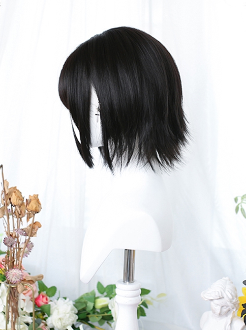 Japanese Style Black Bangs Classic Lolita Short Warped Outwards Wigs