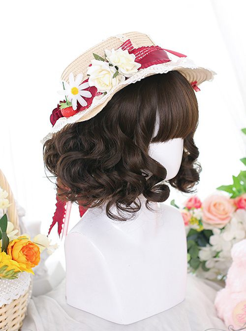 Solid Color Japanese Style Air Bangs Cute Natural Curly Classic Lolita Short Wigs