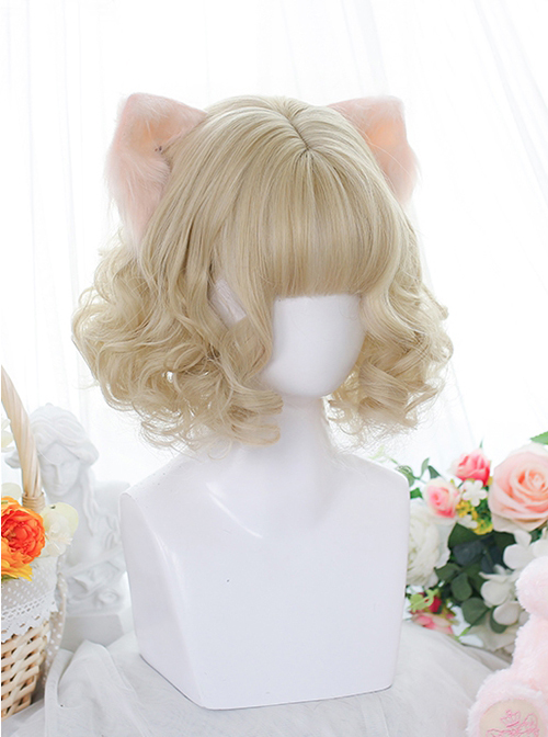 Solid Color Japanese Style Air Bangs Cute Natural Curly Classic Lolita Short Wigs