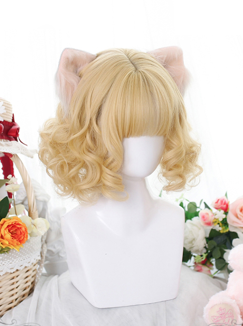 Solid Color Japanese Style Air Bangs Cute Natural Curly Classic Lolita Short Wigs