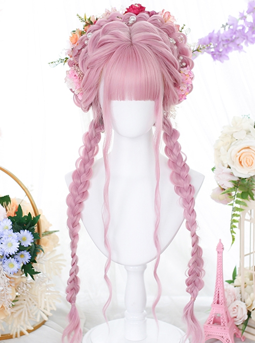 Classic Lolita Pink Air Bangs Cute Water Ripple Curl Long Wigs