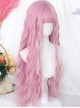 Classic Lolita Pink Air Bangs Cute Water Ripple Curl Long Wigs