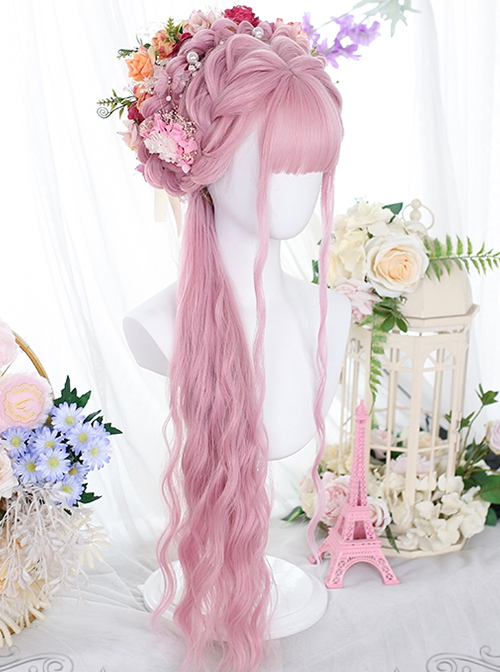 Classic Lolita Pink Air Bangs Cute Water Ripple Curl Long Wigs