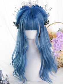 Japanese Style Natural And Gentle Air Bangs Micro Volume Blue Classic Lolita Long Wigs