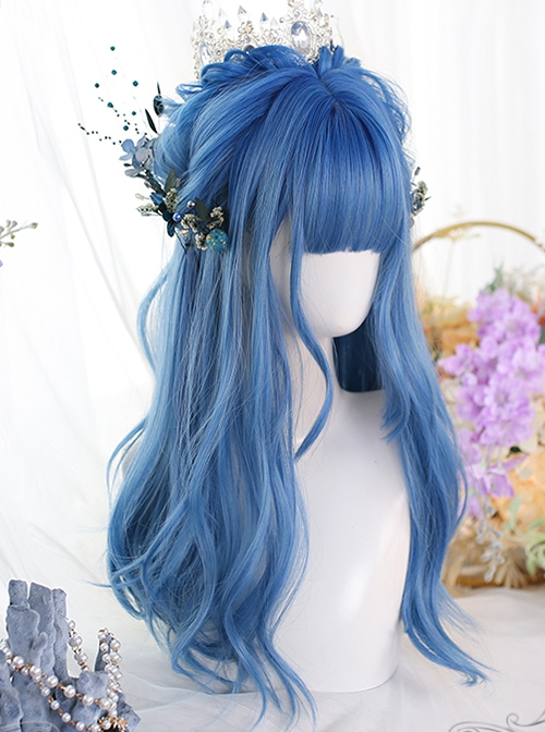 Japanese Style Natural And Gentle Air Bangs Micro Volume Blue Classic Lolita Long Wigs