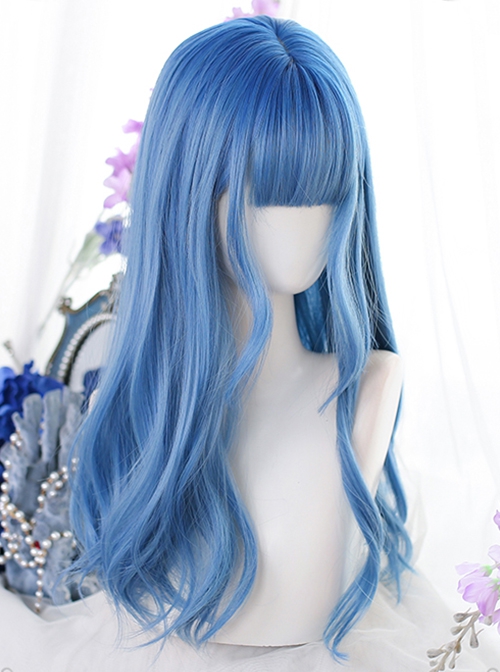 Japanese Style Natural And Gentle Air Bangs Micro Volume Blue Classic Lolita Long Wigs