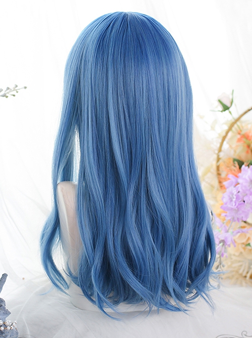 Japanese Style Natural And Gentle Air Bangs Micro Volume Blue Classic Lolita Long Wigs