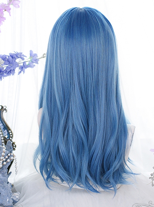 Japanese Style Natural And Gentle Air Bangs Micro Volume Blue Classic Lolita Long Wigs