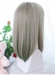 Classic Lolita Cute Bangs Nature Gray Medium Length Straight Hair Match Green Wigs