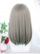 Classic Lolita Cute Bangs Nature Gray Medium Length Straight Hair Match Green Wigs