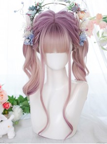 Classic Lolita Japanese Style Pink And Purple Natural Curl Long Wigs