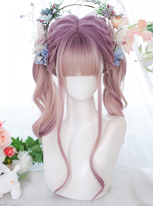 Classic Lolita Japanese Style Pink And Purple Natural Curl Long Wigs