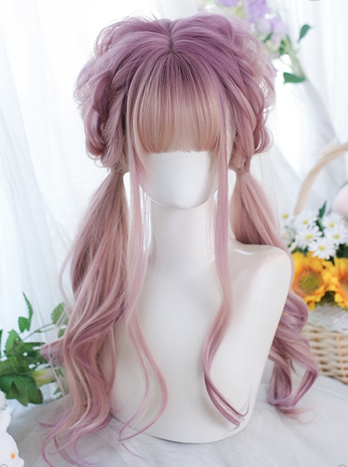 Classic Lolita Japanese Style Pink And Purple Natural Curl Long Wigs