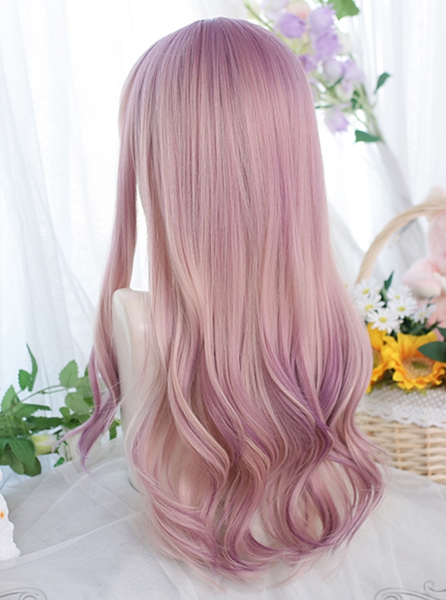 Classic Lolita Japanese Style Pink And Purple Natural Curl Long Wigs