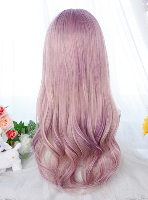 Classic Lolita Japanese Style Pink And Purple Natural Curl Long Wigs