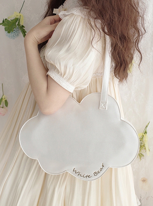 Classic Lolita Solid Color Cloud Shape Design Letter Bronzing Decoration Shoulder Bag