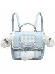 Cute Plush Bunny Ears Heart Shape Design Blue Sweet Lolita Square Backpack