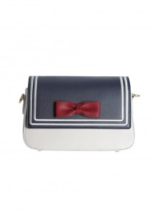 Square Solid Color Classic Lolita Navy Style Bow Knot Decoration Messenger Bag