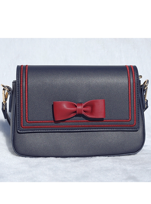 Square Solid Color Classic Lolita Navy Style Bow Knot Decoration Messenger Bag
