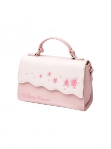 Exquisite Cherry Blossom Embroidery Decoration Pink And White Classic Lolita Square Textured Crossbody Bag