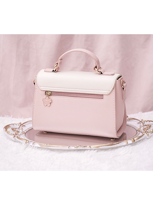 Exquisite Cherry Blossom Embroidery Decoration Pink And White Classic Lolita Square Textured Crossbody Bag