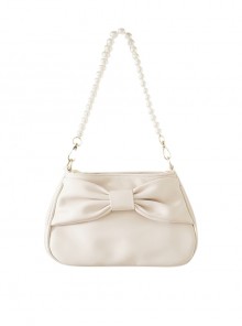 Classic Solid Color Large Bow  Knot Design Elegant Pearl Chain Classic Lolita Bag