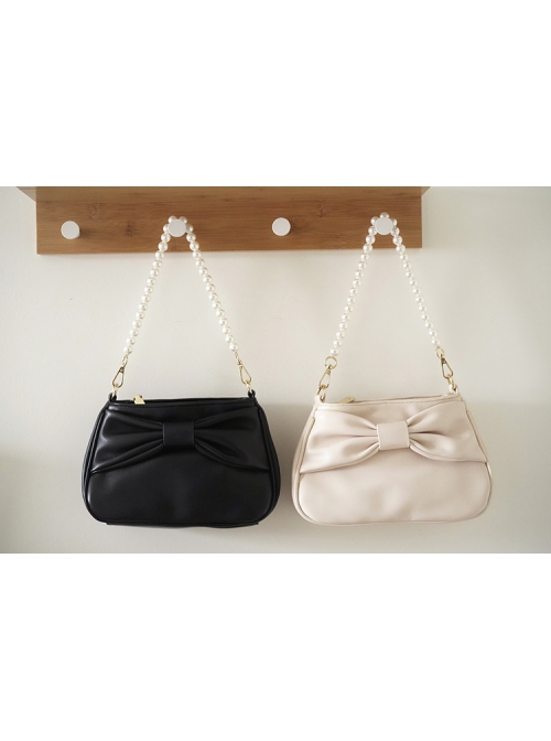 Classic Solid Color Large Bow  Knot Design Elegant Pearl Chain Classic Lolita Bag