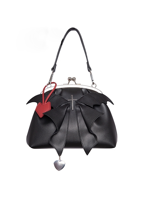 Little Devil Wings Design Dark Gothic Lolita Big Bow Knot Decoration Metal Lock Shoulder Bags