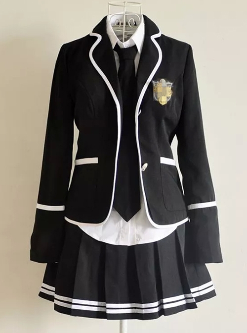 Black Campus Style Suit And Tie Badge Decoration Female College Jk Uniform Set