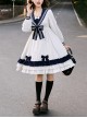 Heart Route Series OP White Sailor Suit V-Neck Design Bow Knots Decoration Long Sleeve Classic Lolita Dress