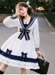 Heart Route Series OP White Sailor Suit V-Neck Design Bow Knots Decoration Long Sleeve Classic Lolita Dress