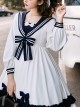 Heart Route Series OP White Sailor Suit V-Neck Design Bow Knots Decoration Long Sleeve Classic Lolita Dress