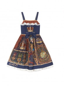 Glory Book Series Vintage Crown Jewels Pattern Print Classic Lolita Bow Knot Sling Dress