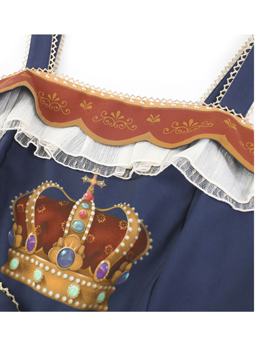Glory Book Series Vintage Crown Jewels Pattern Print Classic Lolita Bow Knot Sling Dress