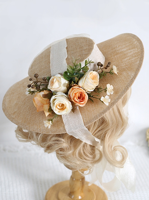 Forest Style Pastoral Style French Retro Flat Eaves Rose Flower Decoration Flat Hat