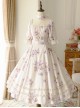 Sen Department Fresh Small Square Neck Rose Pattern Print White Bubble Short Sleeve Slim Fit Classic Lolita Dress