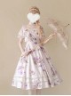 Sen Department Fresh Small Square Neck Rose Pattern Print White Bubble Short Sleeve Slim Fit Classic Lolita Dress