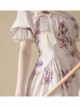 Sen Department Fresh Small Square Neck Rose Pattern Print White Bubble Short Sleeve Slim Fit Classic Lolita Dress