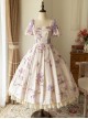 Fresh Small Dropped Shoulder Floral Pattern White Patchwork Lace Bubble Short Sleeve Classic Lolita Dress