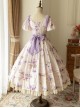 Fresh Small Dropped Shoulder Floral Pattern White Patchwork Lace Bubble Short Sleeve Classic Lolita Dress